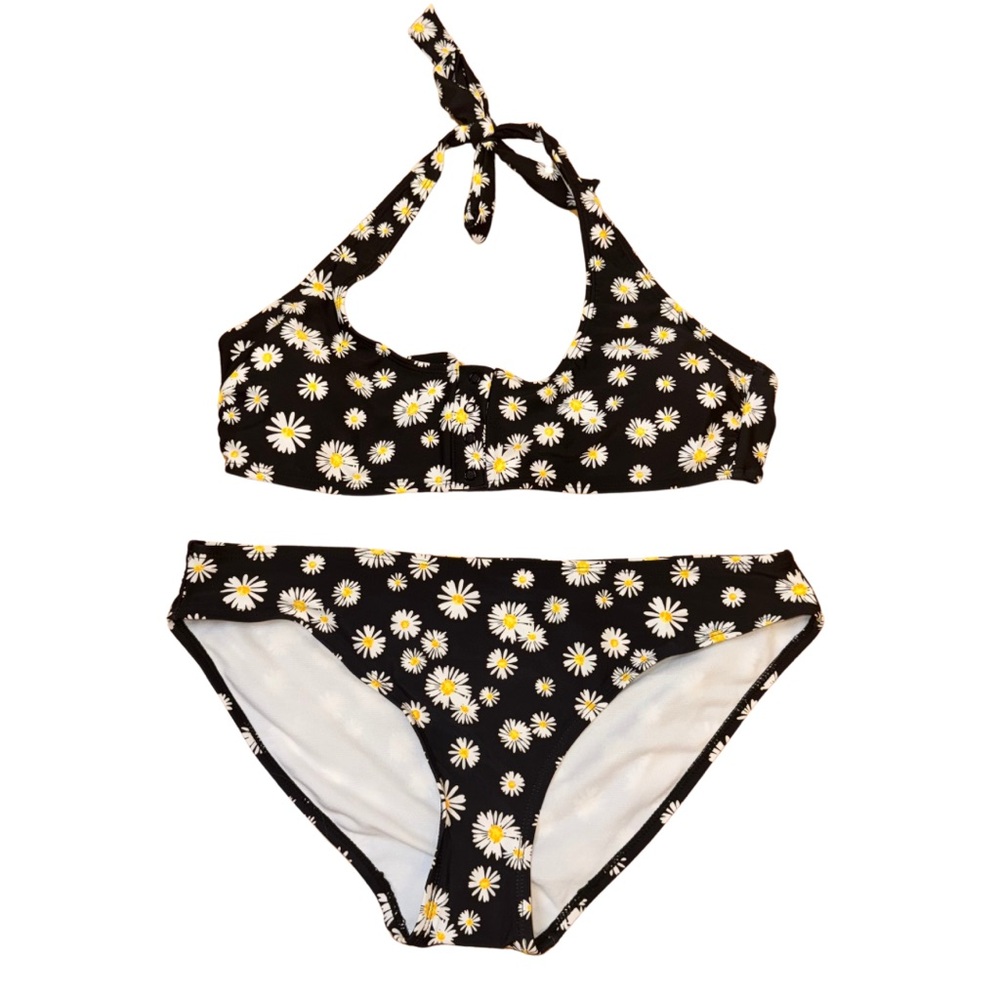 NWT No Boundaries black and yellow daisy print bikini - size XL
